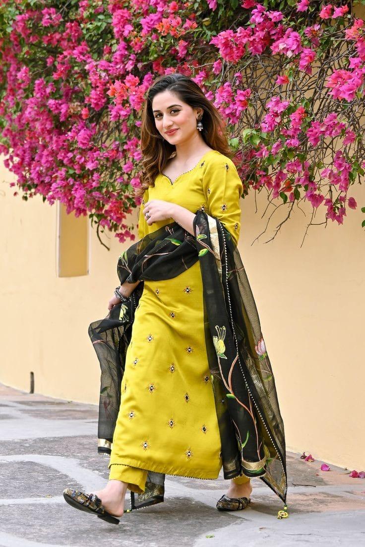 Heavy Yellow Printed Suit Set With Dupatta