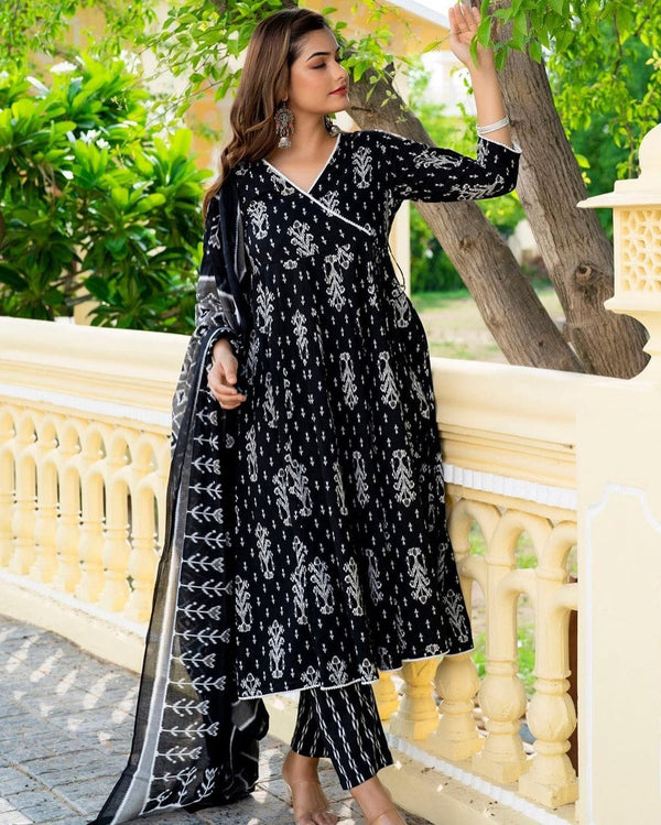 Designer Black Printed Suit Set With Dupatta