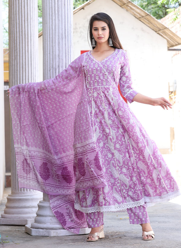 Elegant Purple Prosen Suit Set With Dupatta