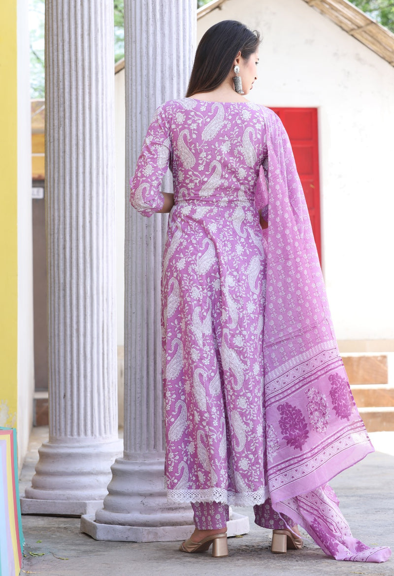 Elegant Purple Prosen Suit Set With Dupatta