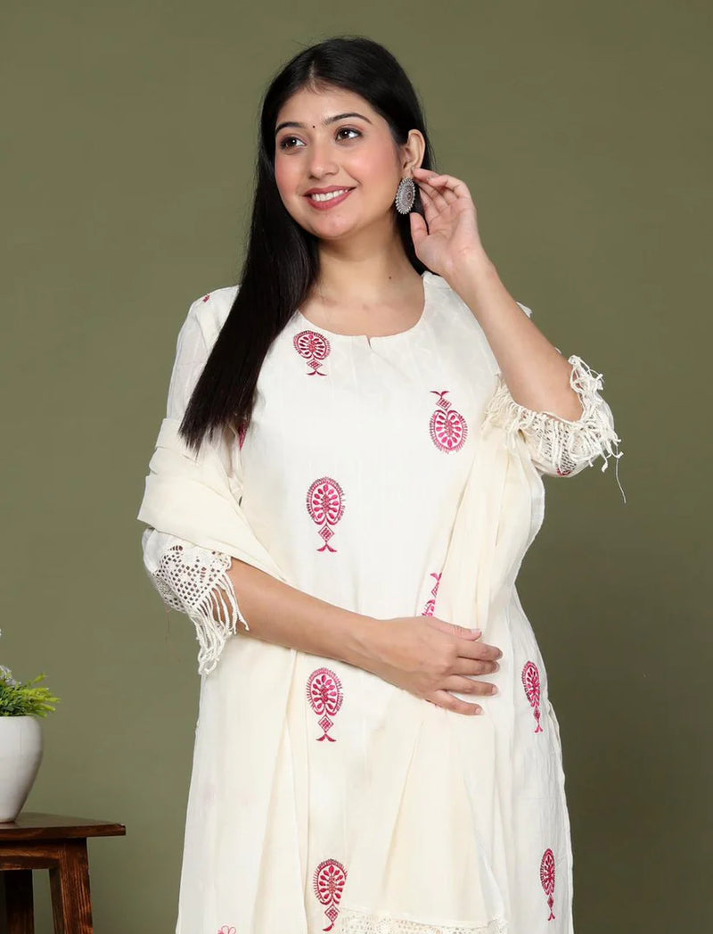 Sequence Embroidered Cotton Dobby Suit Set with Embroidered Dupatta