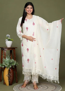 Sequence Embroidered Cotton Dobby Suit Set with Embroidered Dupatta