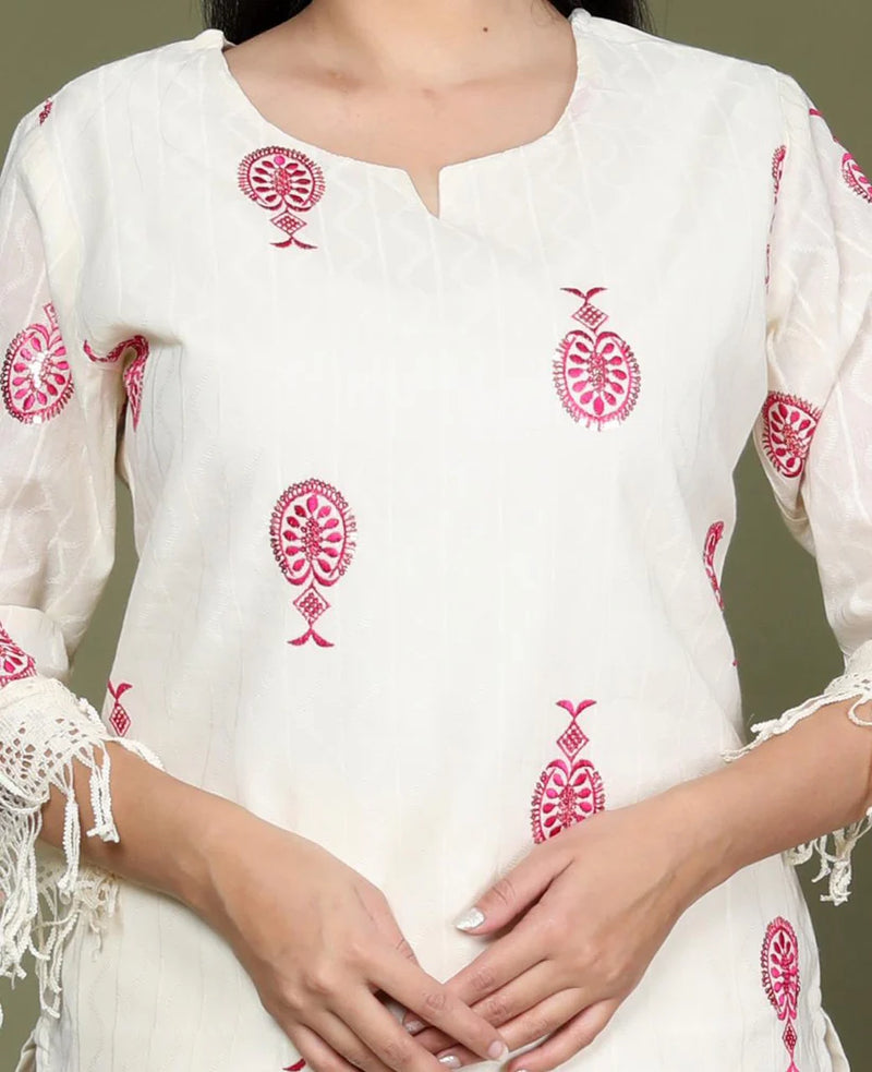 Sequence Embroidered Cotton Dobby Suit Set with Embroidered Dupatta