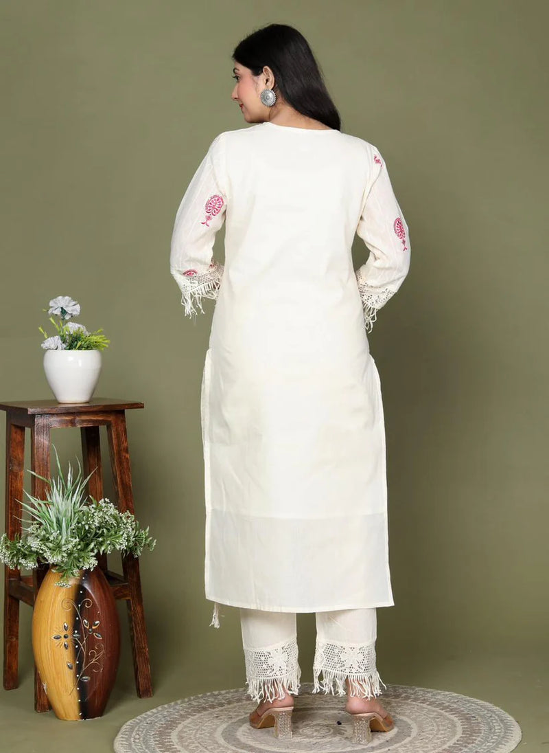 Sequence Embroidered Cotton Dobby Suit Set with Embroidered Dupatta