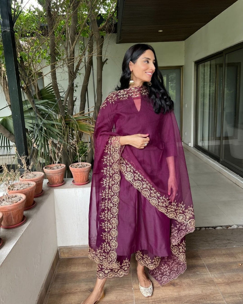 Chanderi Silk Embroidered Suit With Dupatta