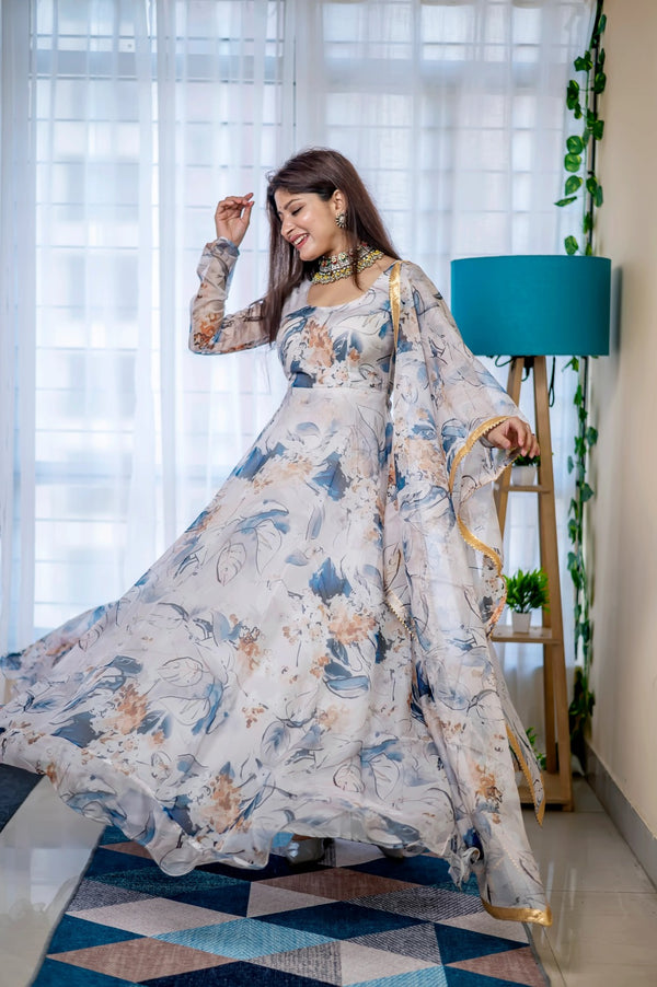 Organza Digital printed Suit With Dupatta