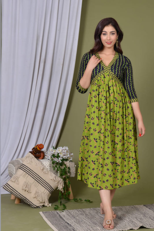 Premium Green Floral Dress