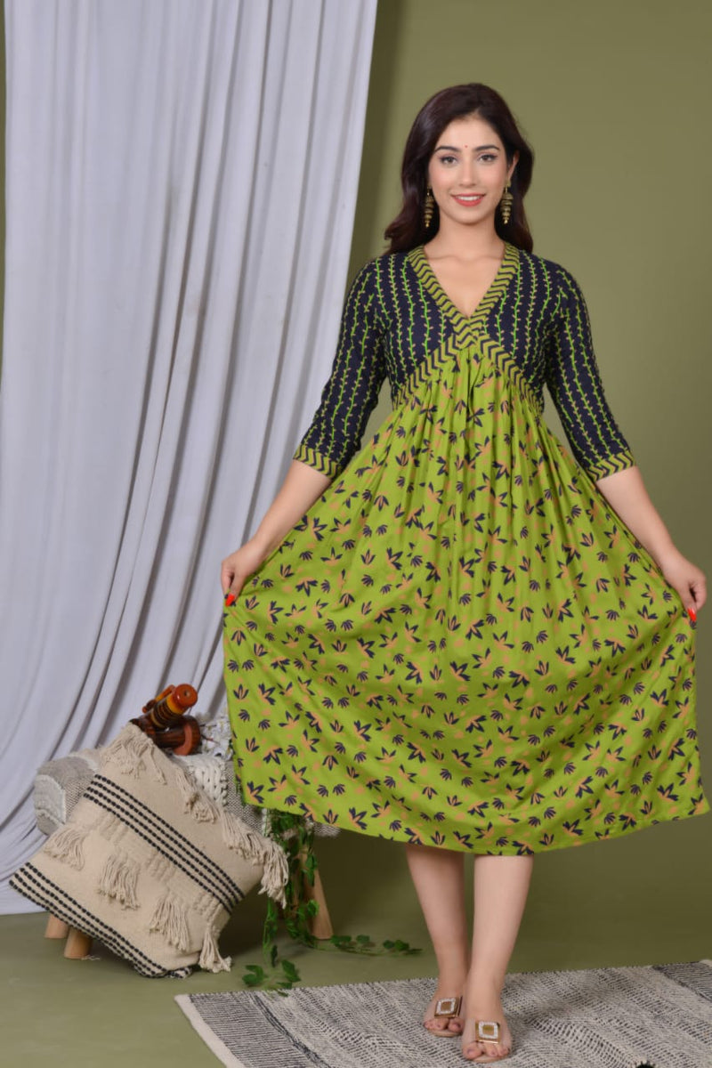 Premium Green Floral Dress