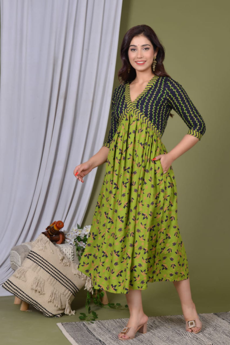 Premium Green Floral Dress