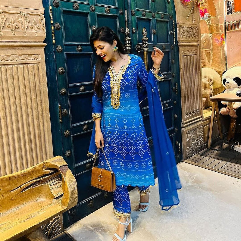 Designer Blue Embroidered Suit With Dupatta