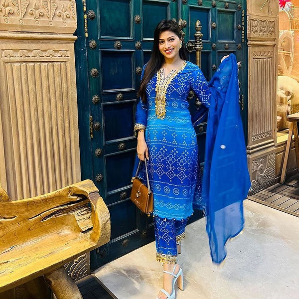 Designer Blue Embroidered Suit With Dupatta