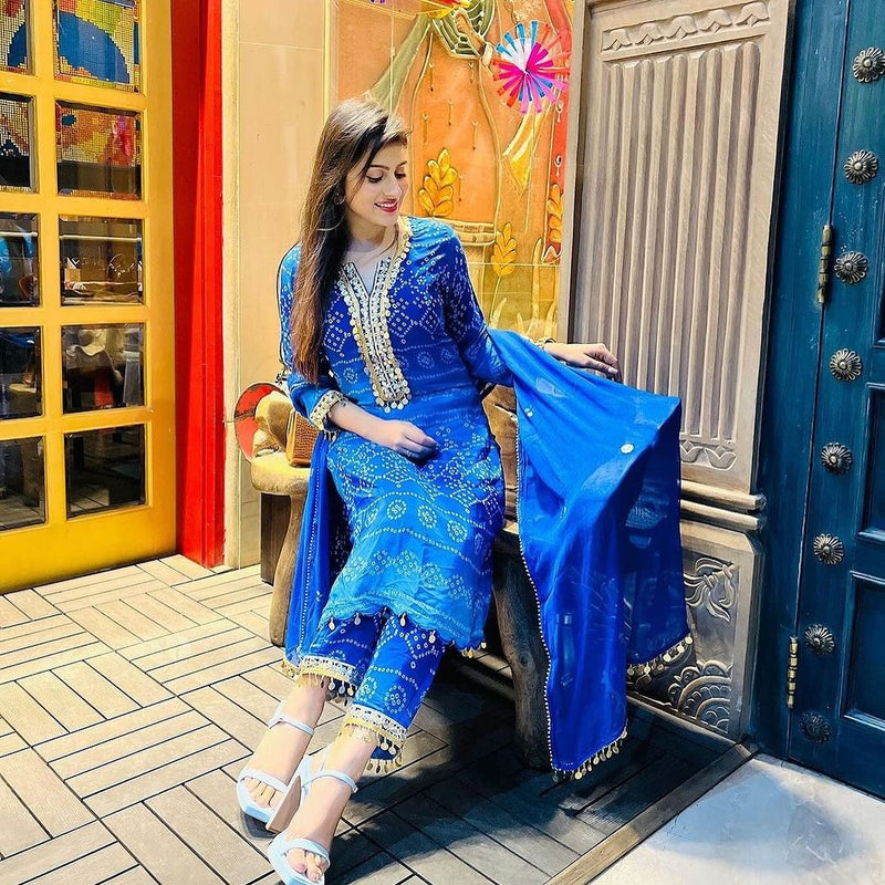 Designer Blue Embroidered Suit With Dupatta