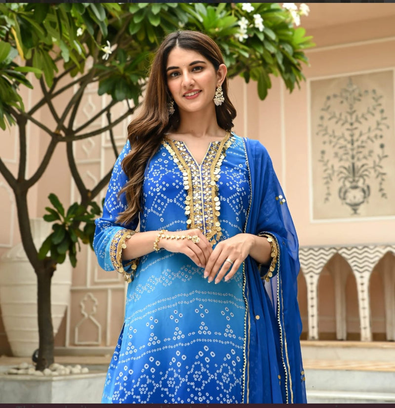 Designer Blue Embroidered Suit With Dupatta