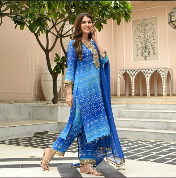 Designer Blue Embroidered Suit With Dupatta