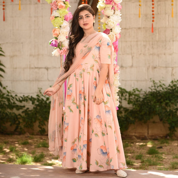 Beautiful Floral Muslin Suit With Dupatta