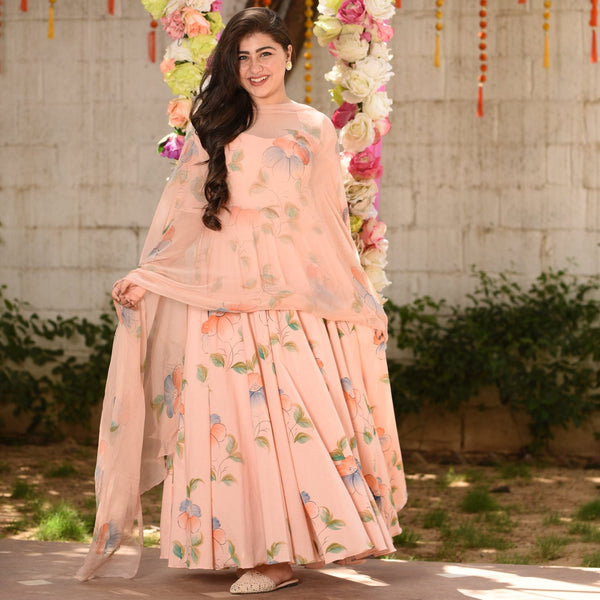 Beautiful Floral Muslin Suit With Dupatta