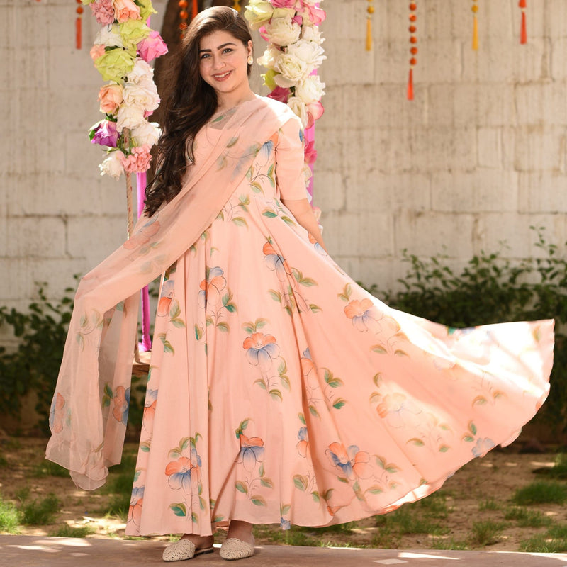 Beautiful Floral Muslin Suit With Dupatta