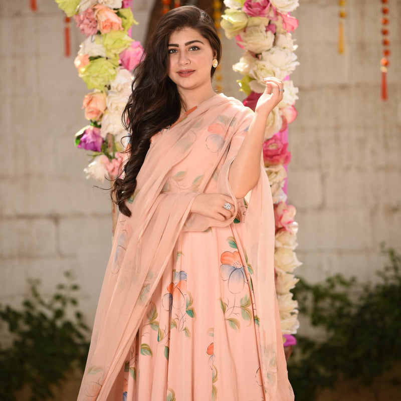 Beautiful Floral Muslin Suit With Dupatta