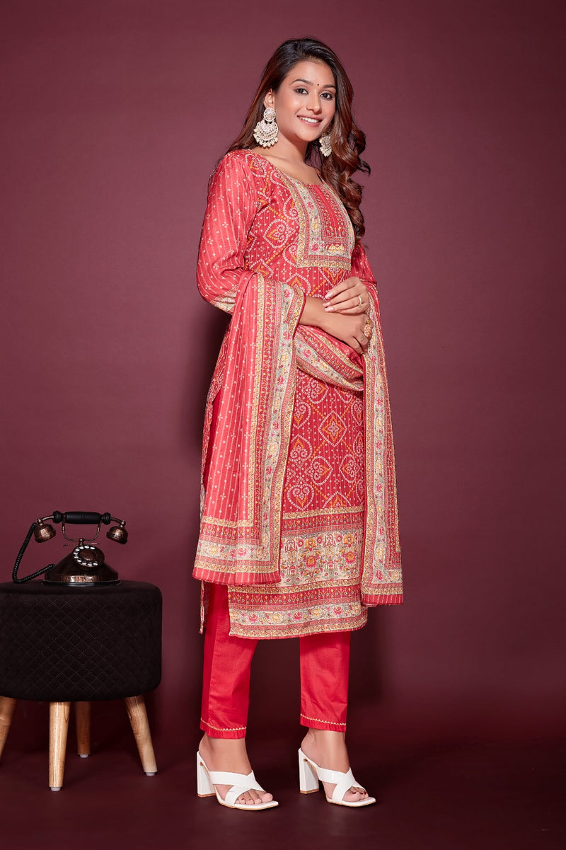 Designer Muslin Silk Suit With Dupatta