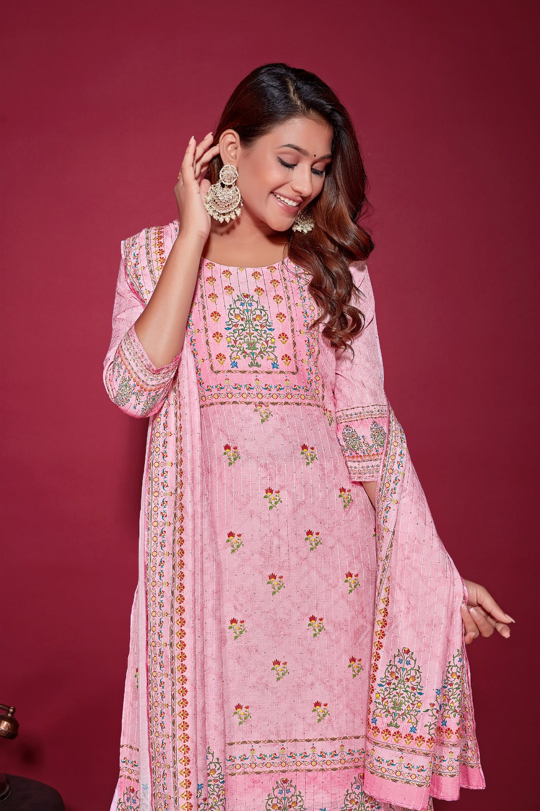 Designer Muslin Silk Suit With Dupatta