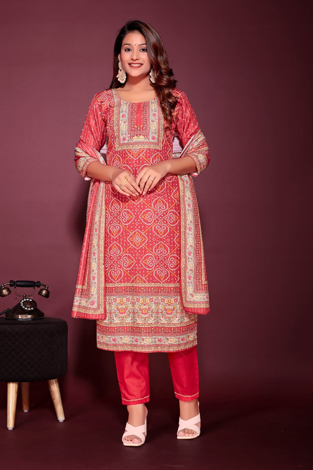 Designer Muslin Silk Suit With Dupatta