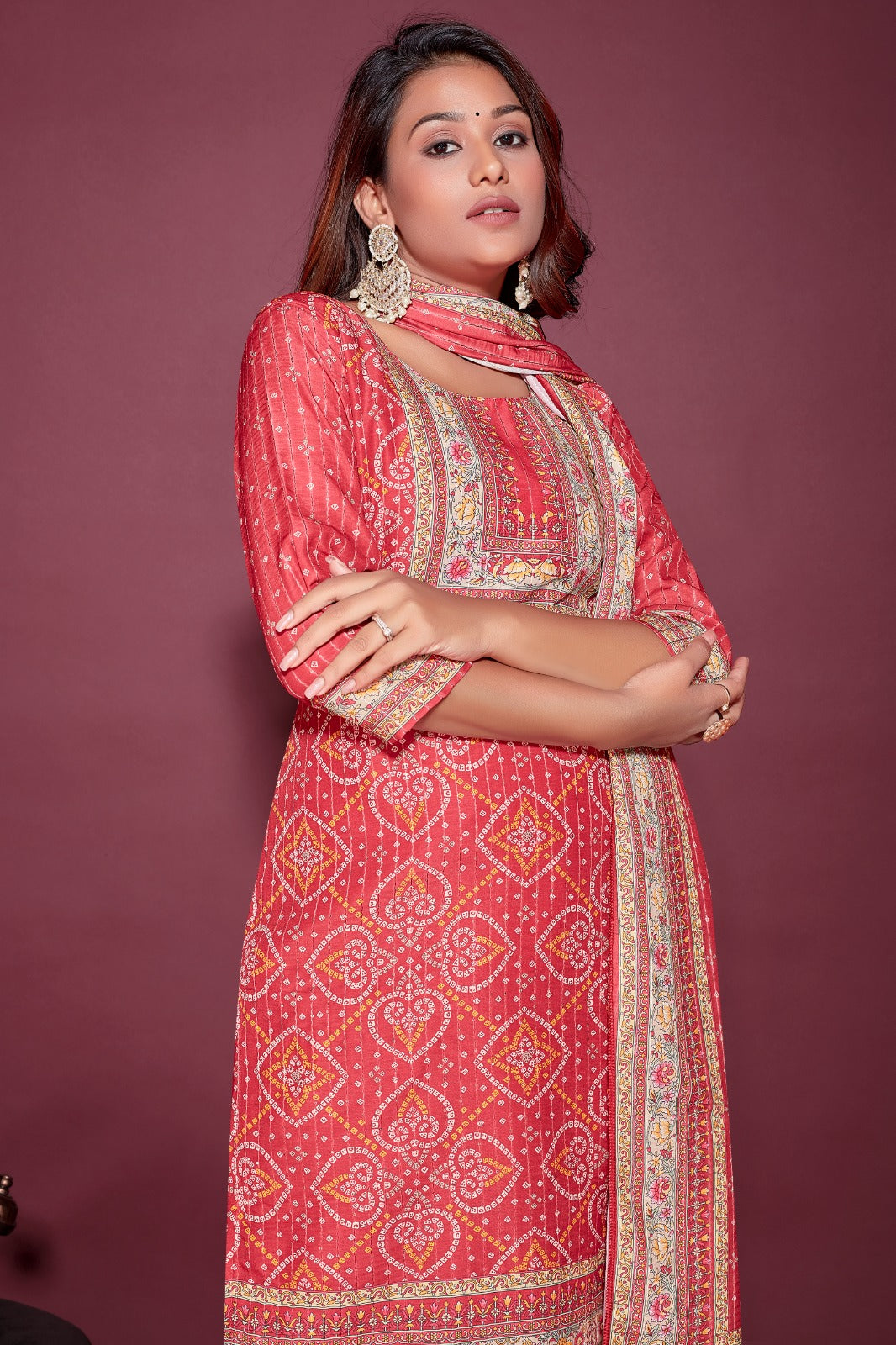 Designer Muslin Silk Suit With Dupatta