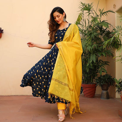 Black & Yellow Suit With Dupatta