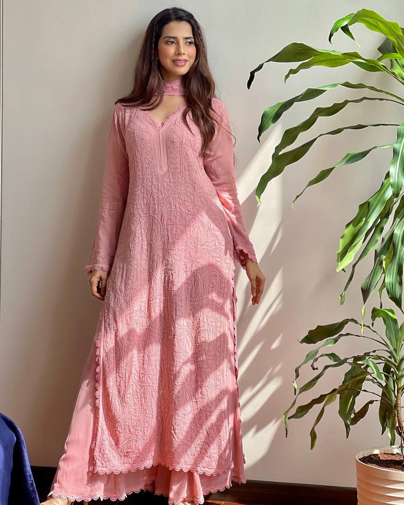 Beautiful Pink Heavy Georgette Suit With Dupatta