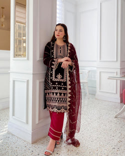 Designer Velvet Heavy Embroidered Suit With Dupatta