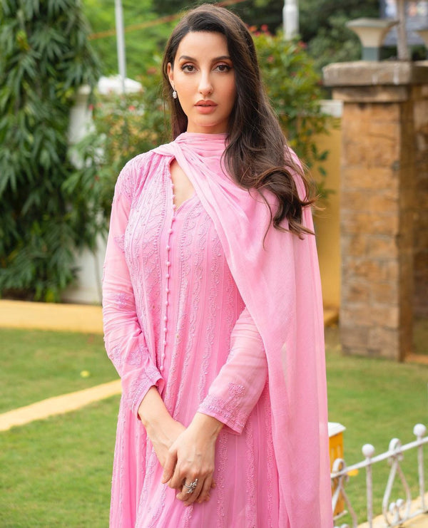 Heavy Pink Designer Georgette Suit With Dupatta