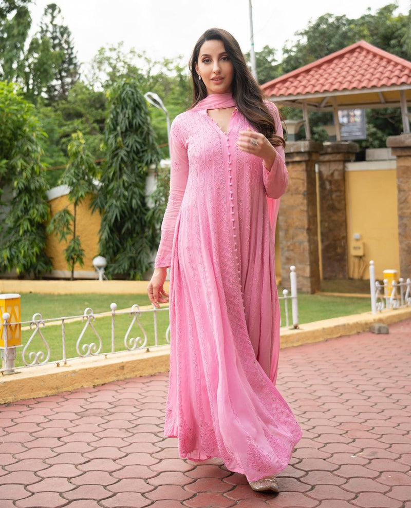 Heavy Pink Designer Georgette Suit With Dupatta