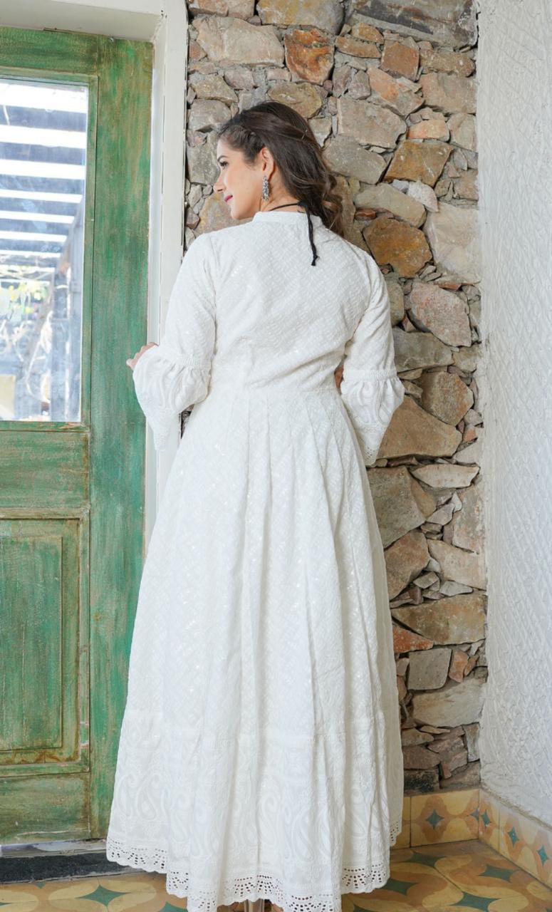 White Luckhnawi Chikankari Co-ord set