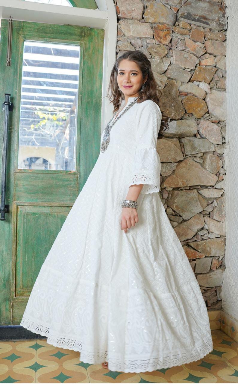 White Luckhnawi Chikankari Co-ord set