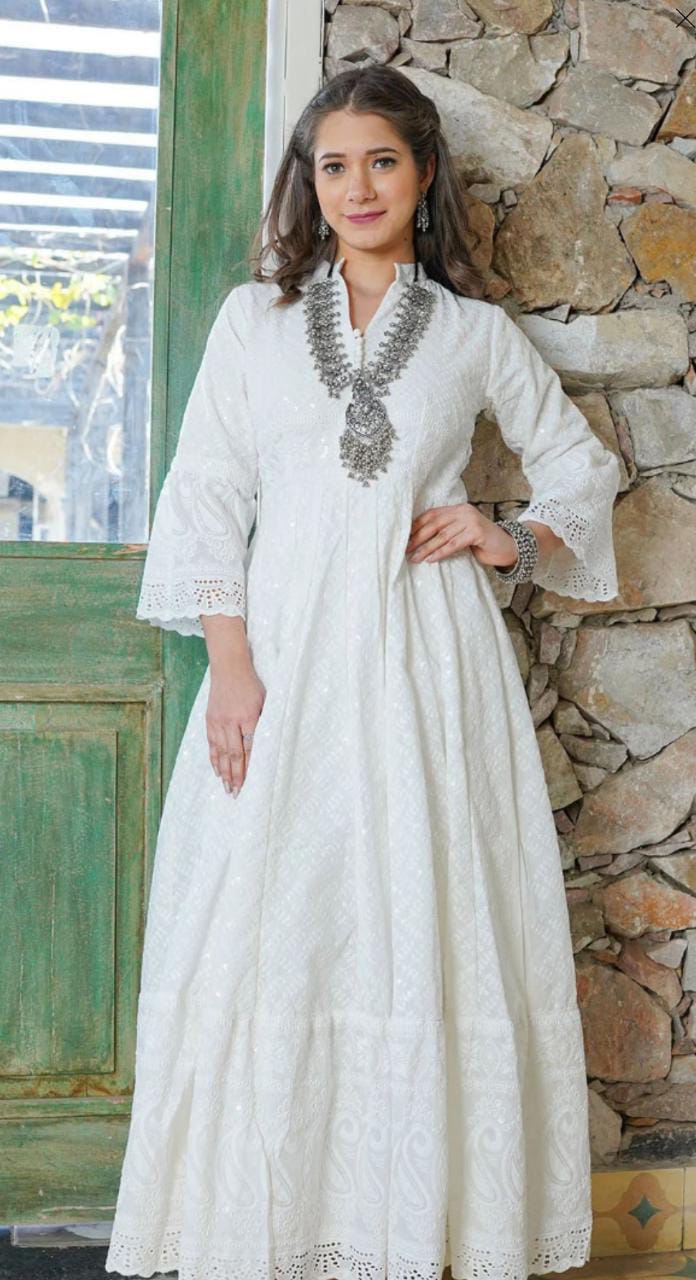 White Luckhnawi Chikankari Co-ord set