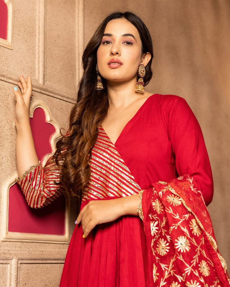 Designer Red Anya Sharara Set With Dupatta