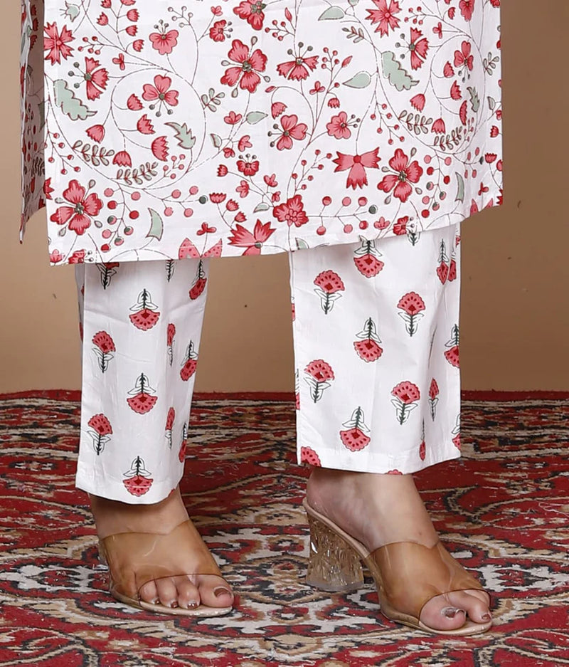 Printed Cotton Kurta and Pant Set with Mulmul Dupatta