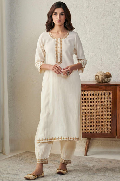 Classy Off White Malmal Suit With Dupatta