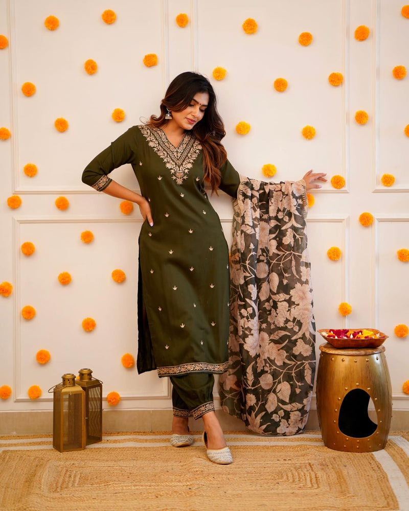 Beautiful Afghani Embroidered Suit With Dupatta