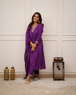 Elegant Purple Embroidered Suit With Dupatta