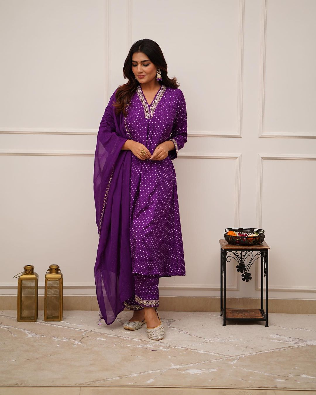 Elegant Purple Embroidered Suit With Dupatta