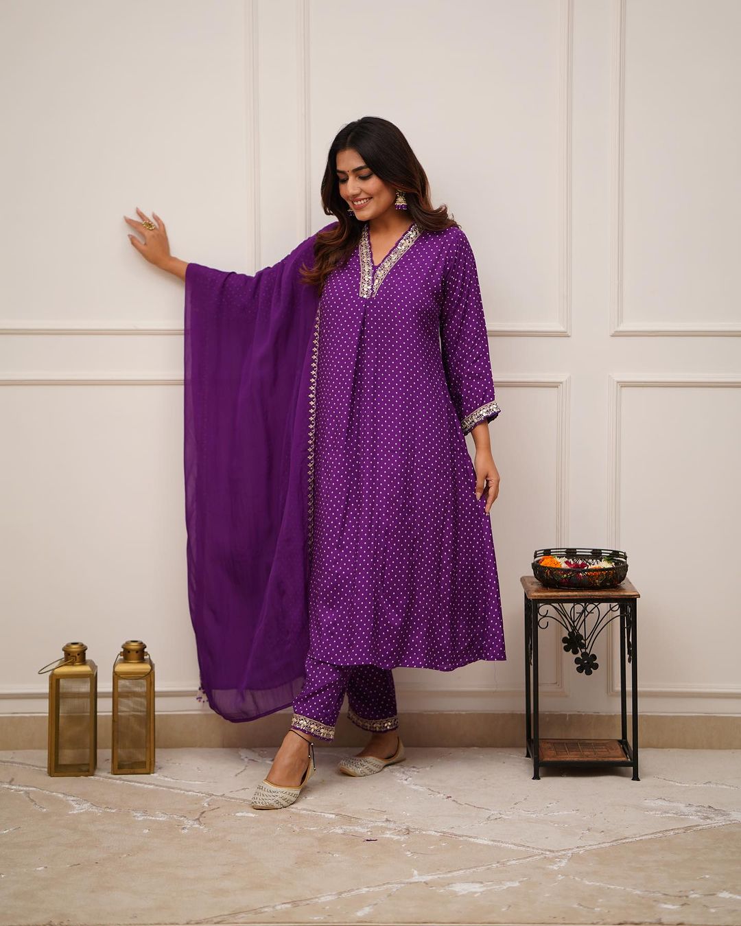 Elegant Purple Embroidered Suit With Dupatta