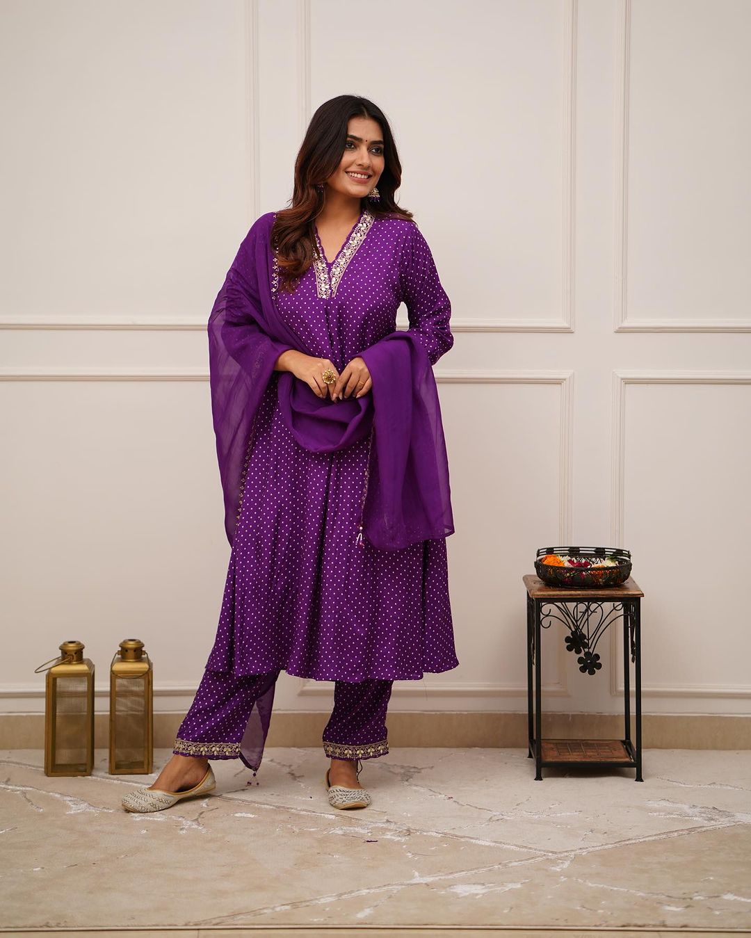 Elegant Purple Embroidered Suit With Dupatta