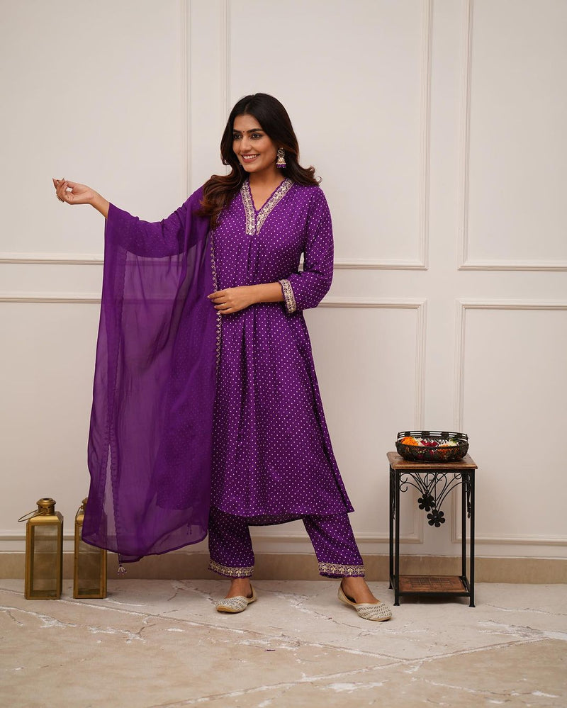 Elegant Purple Embroidered Suit With Dupatta