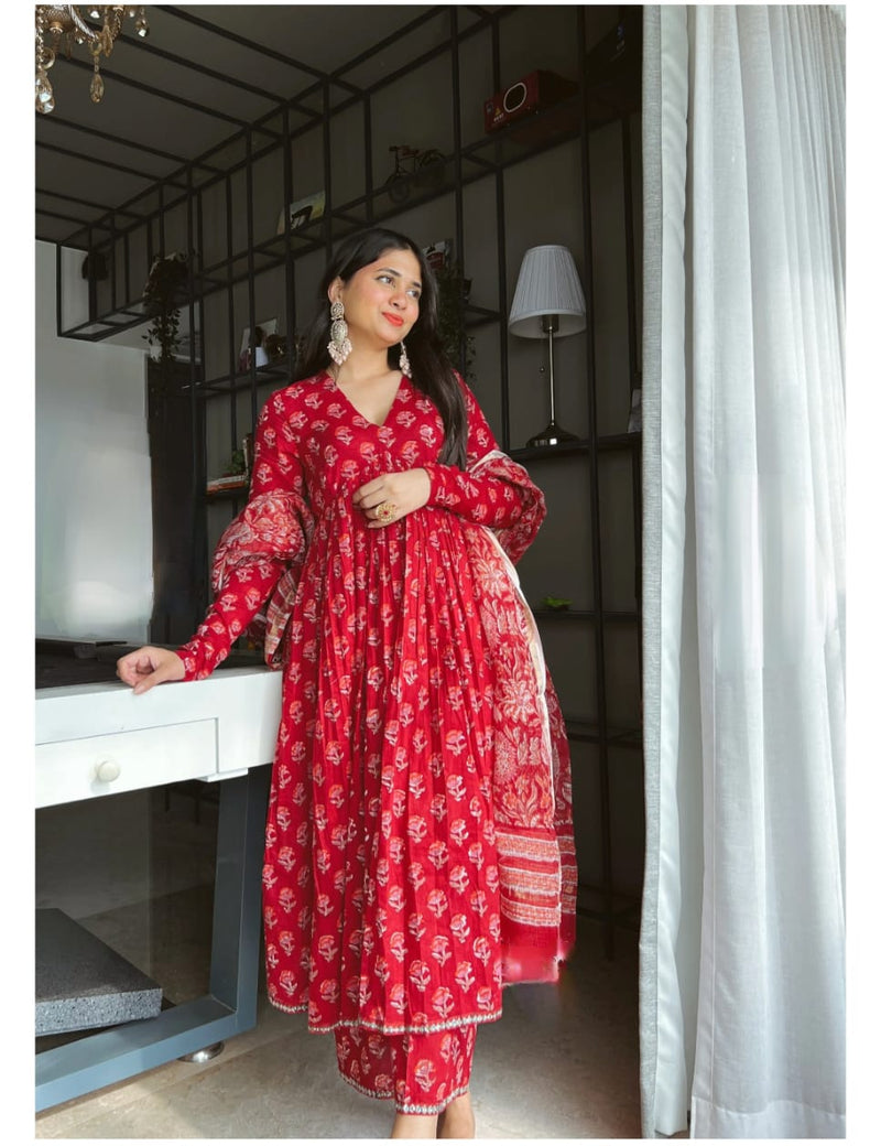 Designer Red Anarkali Suit With Dupatta