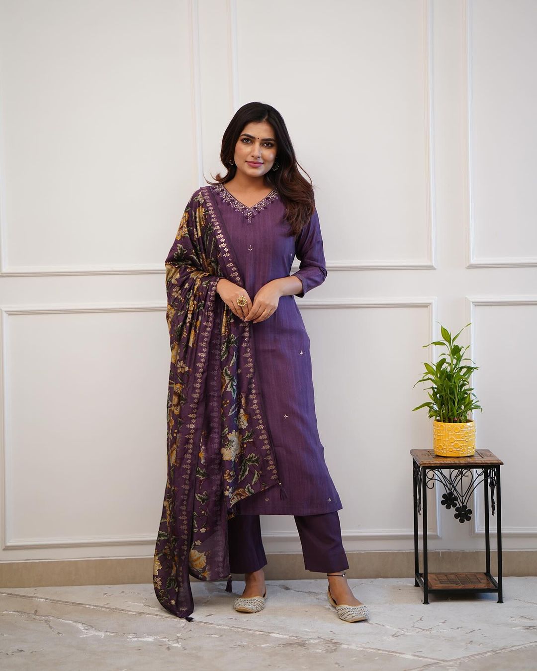 Premium Purple Embroidered Suit With Dupatta