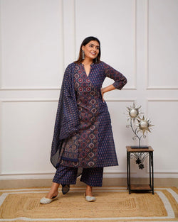 Designer Ajrakh Printed Suit With Dupatta