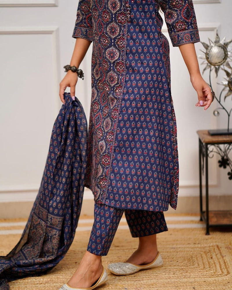 Designer Ajrakh Printed Suit With Dupatta