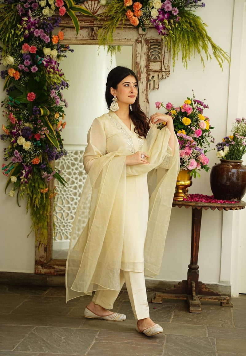 Soft Chanderi Embroidered Suit With Dupatta