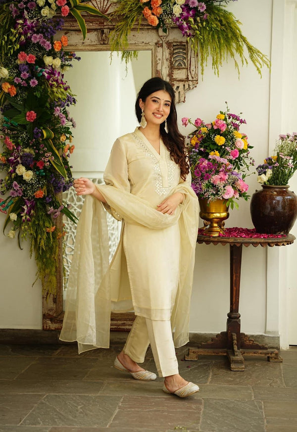 Soft Chanderi Embroidered Suit With Dupatta