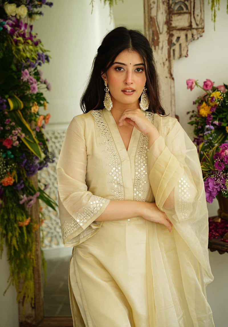 Soft Chanderi Embroidered Suit With Dupatta